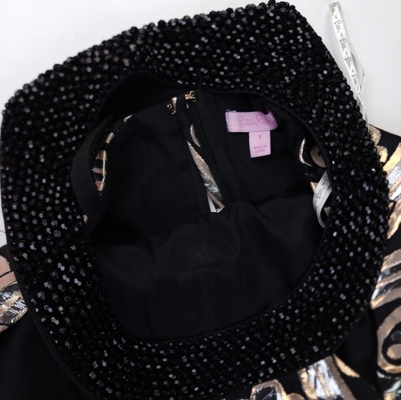 Lilly Pulitzer Black Gold Silver Beaded Halter Top Strappy Back Dress Sz… - Picture 11 of 14